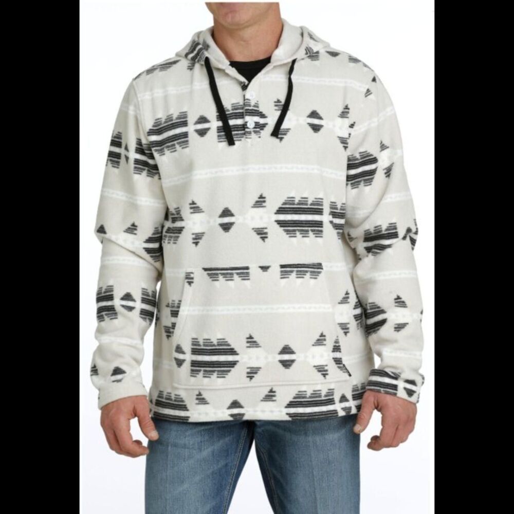 Cinch Aztec Print Fleece 1/4 Button Hoodie Kangaroo Pocket Men's Size M Western